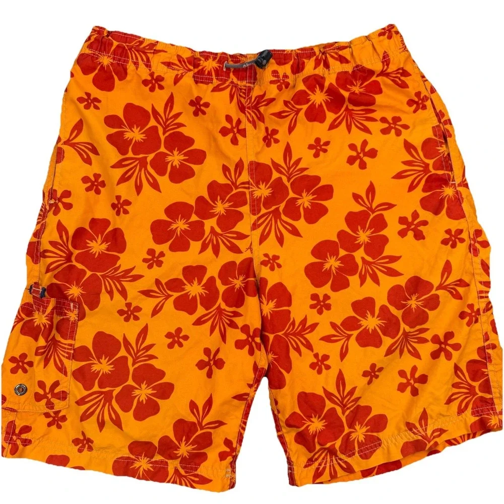 VTG Abercrombie & Fitch Long Board Shorts Men's L Orange Red Floral Y2K 90's